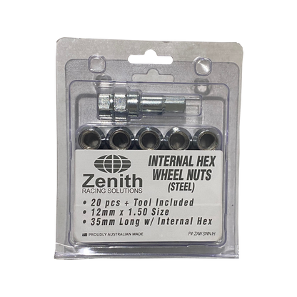 WHEEL NUT SET (STEEL) 20 pcs - 12x1.5mm - INTERNAL HEX TYPE - 35mm Long